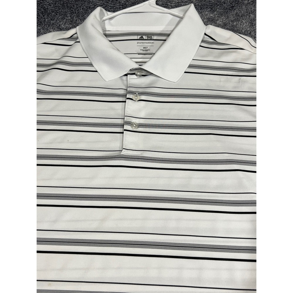 Adidas Puremotion Golf Polo Shirt Mens 3XLT White Black Striped Short Sleeve